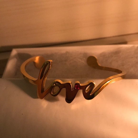 Rustic Cuff | Jewelry | Gold W Red Sparkle Rustic Cuff Love Bracelet |  Poshmark